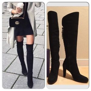 NWB STUART WEITZMAN Lace Me Up Black Suede Over the Knee Boots High Heel